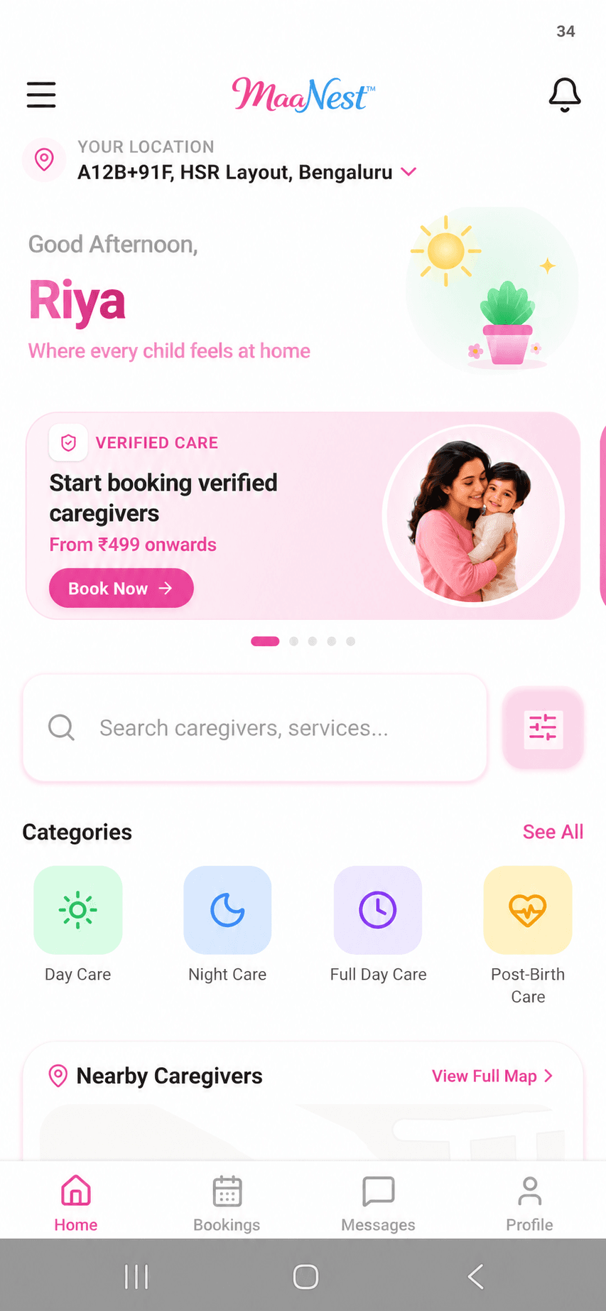 Maa Nest app home screen